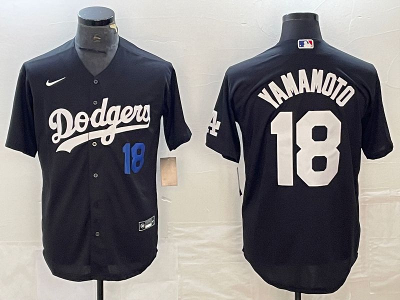 Men Los Angeles Dodgers 18 Yamamoto Black Nike Game MLB Jersey style 4